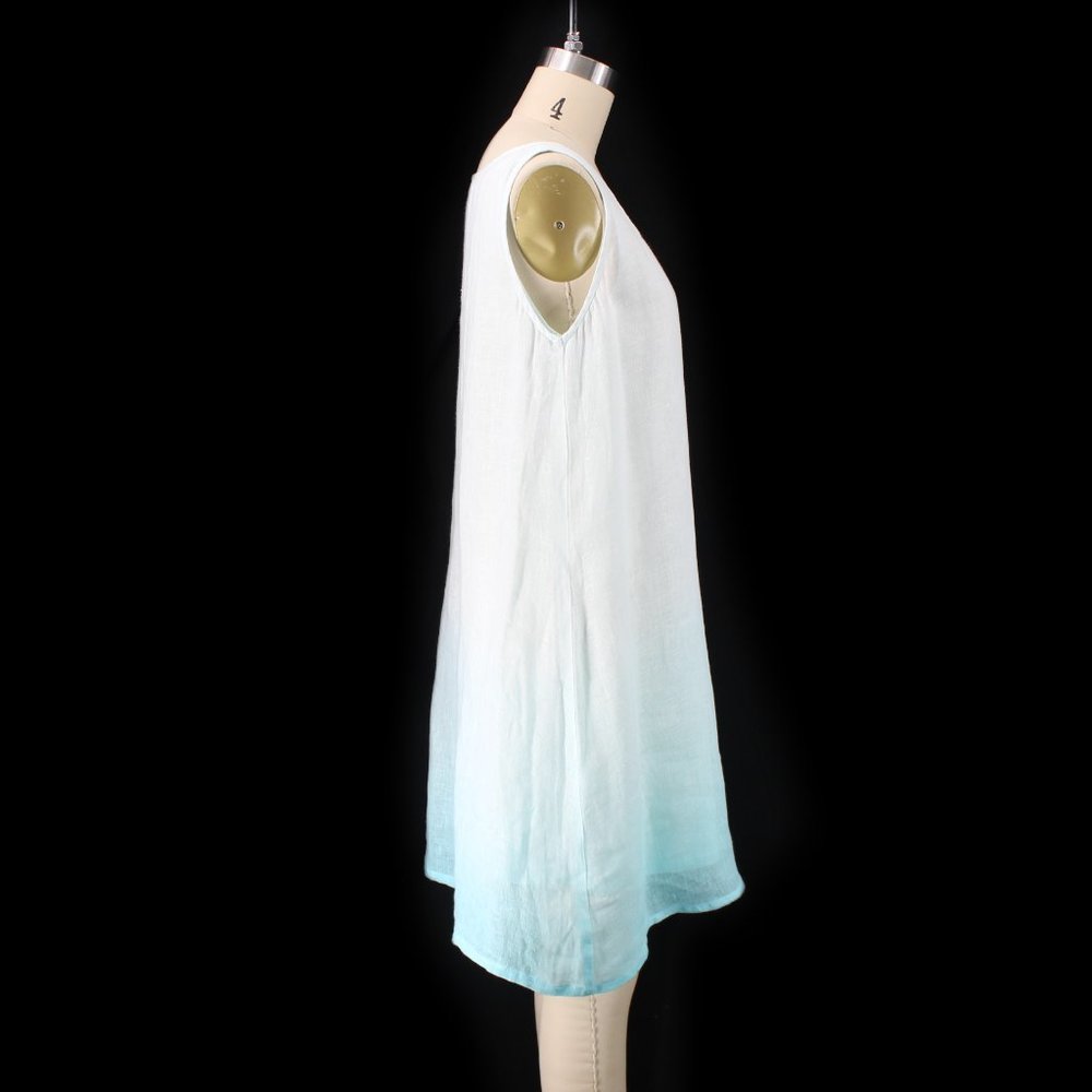 Eileen Fisher Linen Gauze Dress Aqua Blue Ombre A Line Layered Slip Included P - Picture 3 of 15
